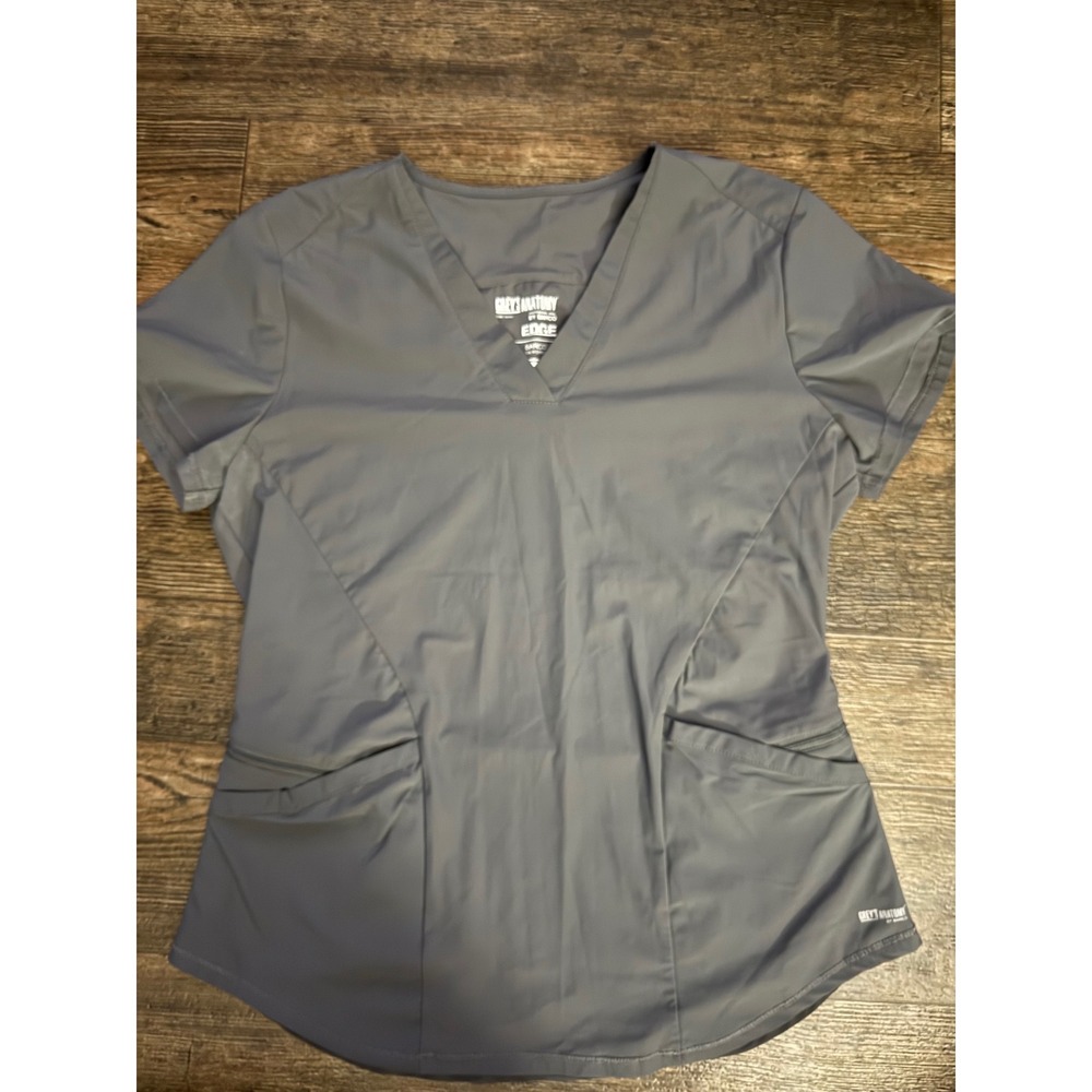 Grey's Anatomy Edge Women's V Neck Scrub Top‎ Short Sleeve Zip Pockets Size M